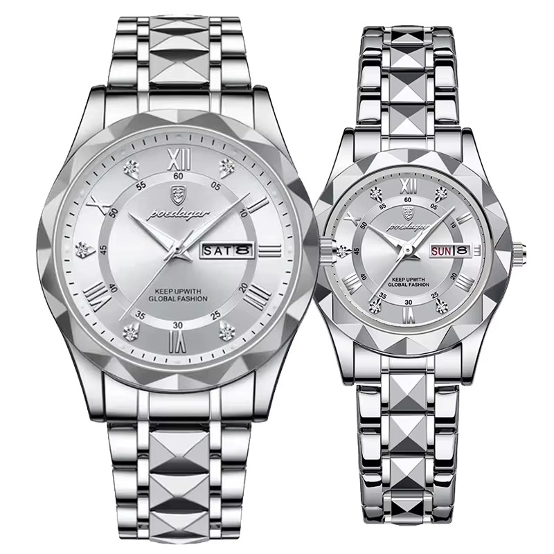 ست ساعت مردانه و زنانه پوداگار 306+615 POEDEGAR نقره ای-سفید | تقویم ماهانه | ایام هفته | بند استیل